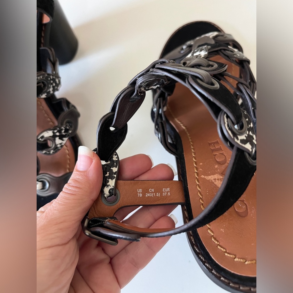 Coach MH Sandal Cll MXM Black Dress Sandals Black Mid Heel Shoes 7B Summer - Picture 6 of 13